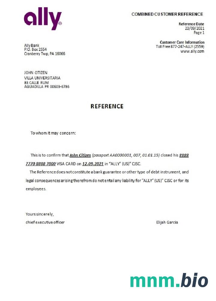 Przykład odniesienia do zamknięcia sojusznika USA w formatach Word i PDF